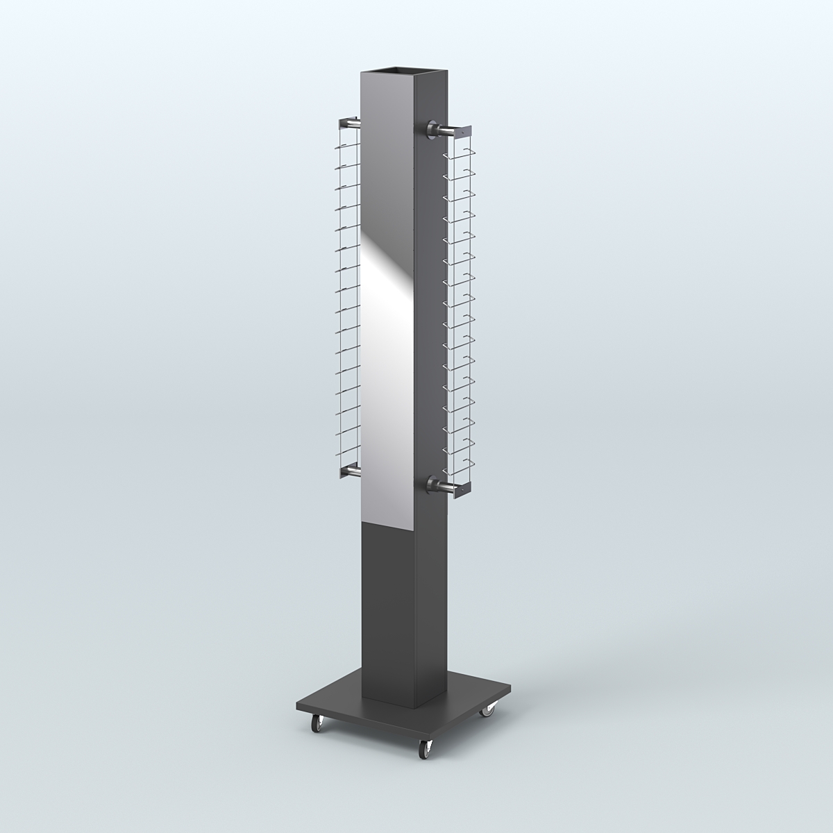 Островная торговая стойка из ДСП для продажи очков №1-Д24 открытого типа (с торцевыми зеркалами) Черный