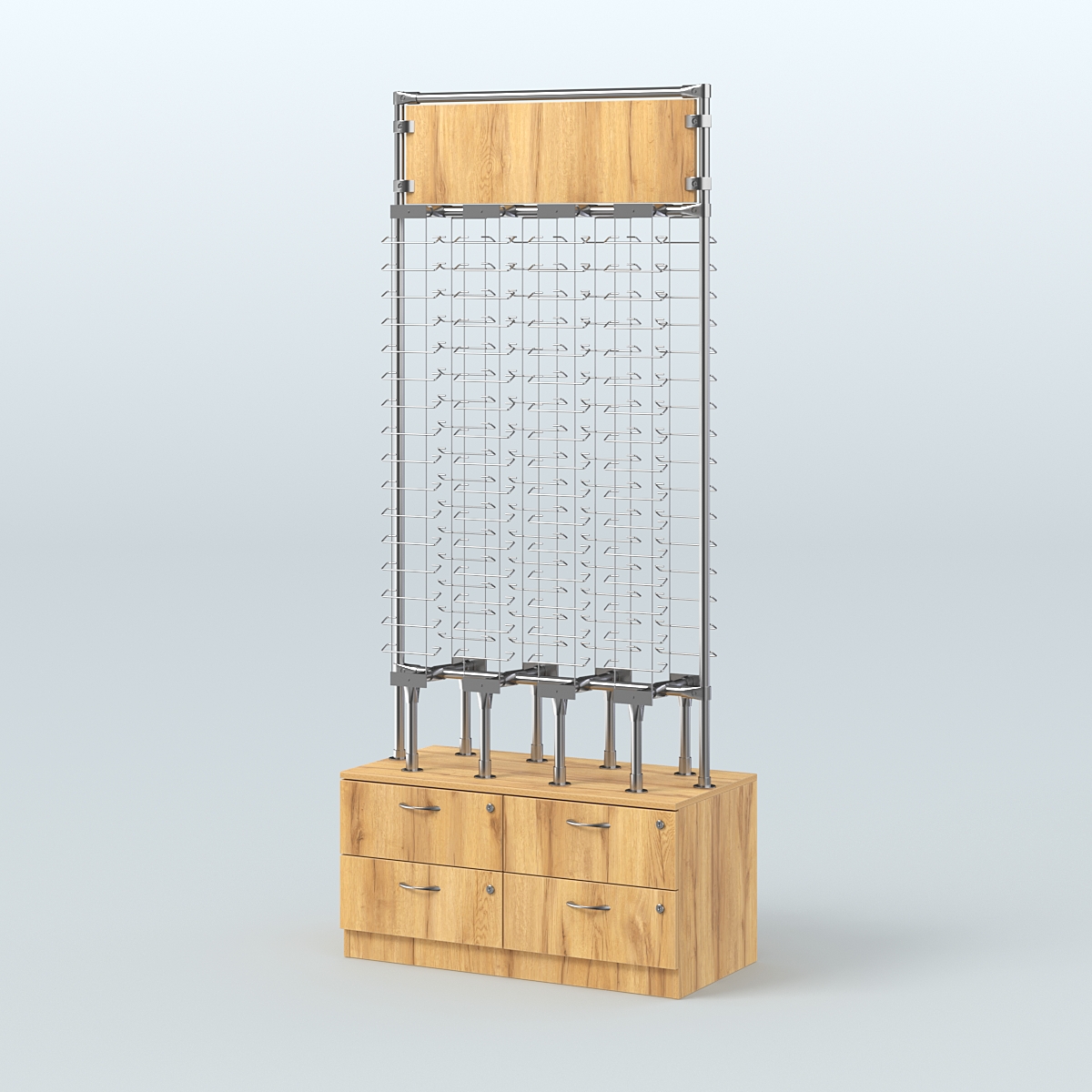 Островная двусторонняя витрина для продажи очков без задней стенки №ОВДПО-ОД-Т19-Д24 (открытый доступ) Дуб Золотистый