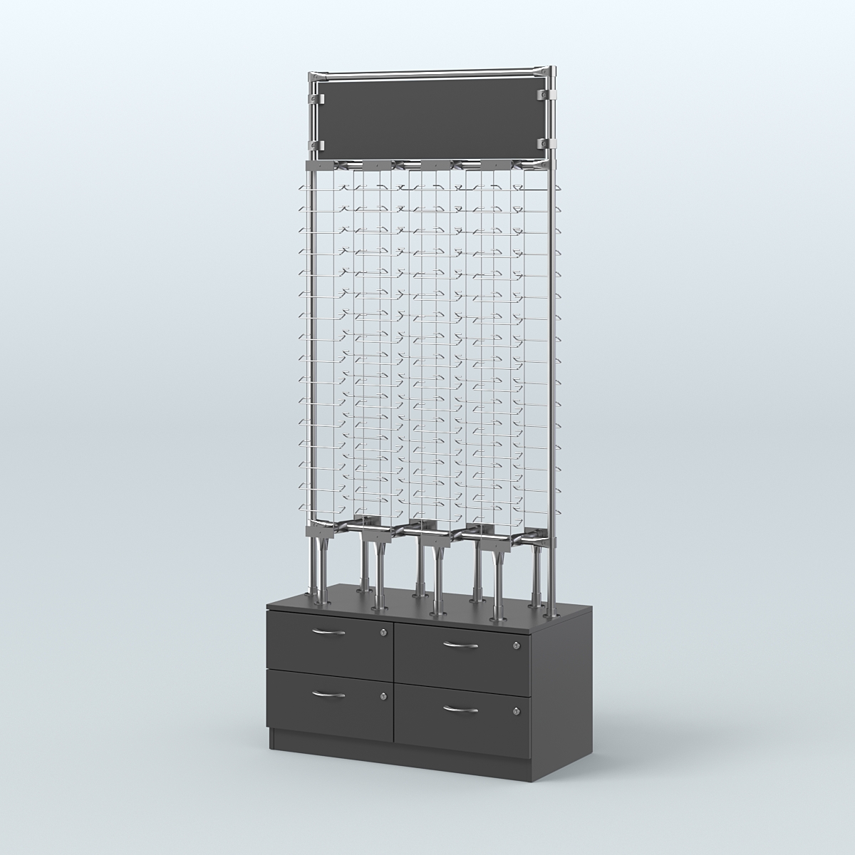 Островная двусторонняя витрина для продажи очков без задней стенки №ОВДПО-ОД-Т19-Д24 (открытый доступ) Черный