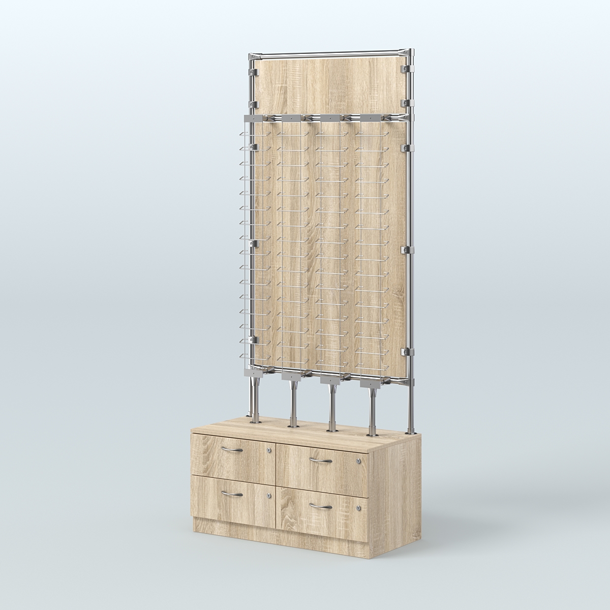 Торговая витрина для продажи очков №ВДПО-Т19-Д24, З/С - зеркало (открытый доступ) Дуб сонома