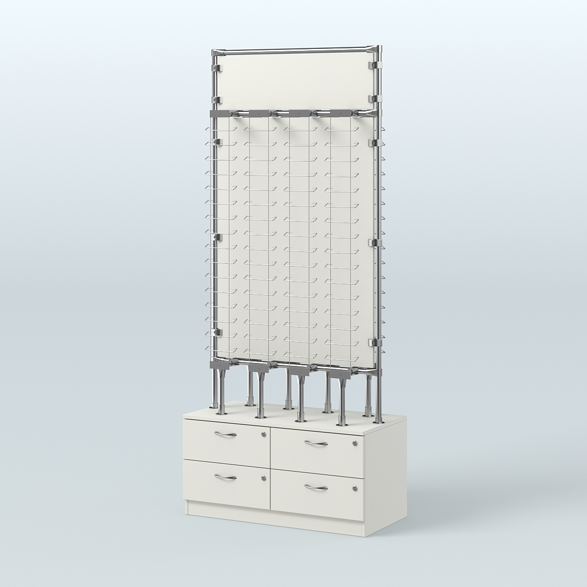 Островная двусторонняя витрина для продажи очков №ВДПО-ОД-Т19-Д24 З/С-ДСП (открытый доступ) Белый