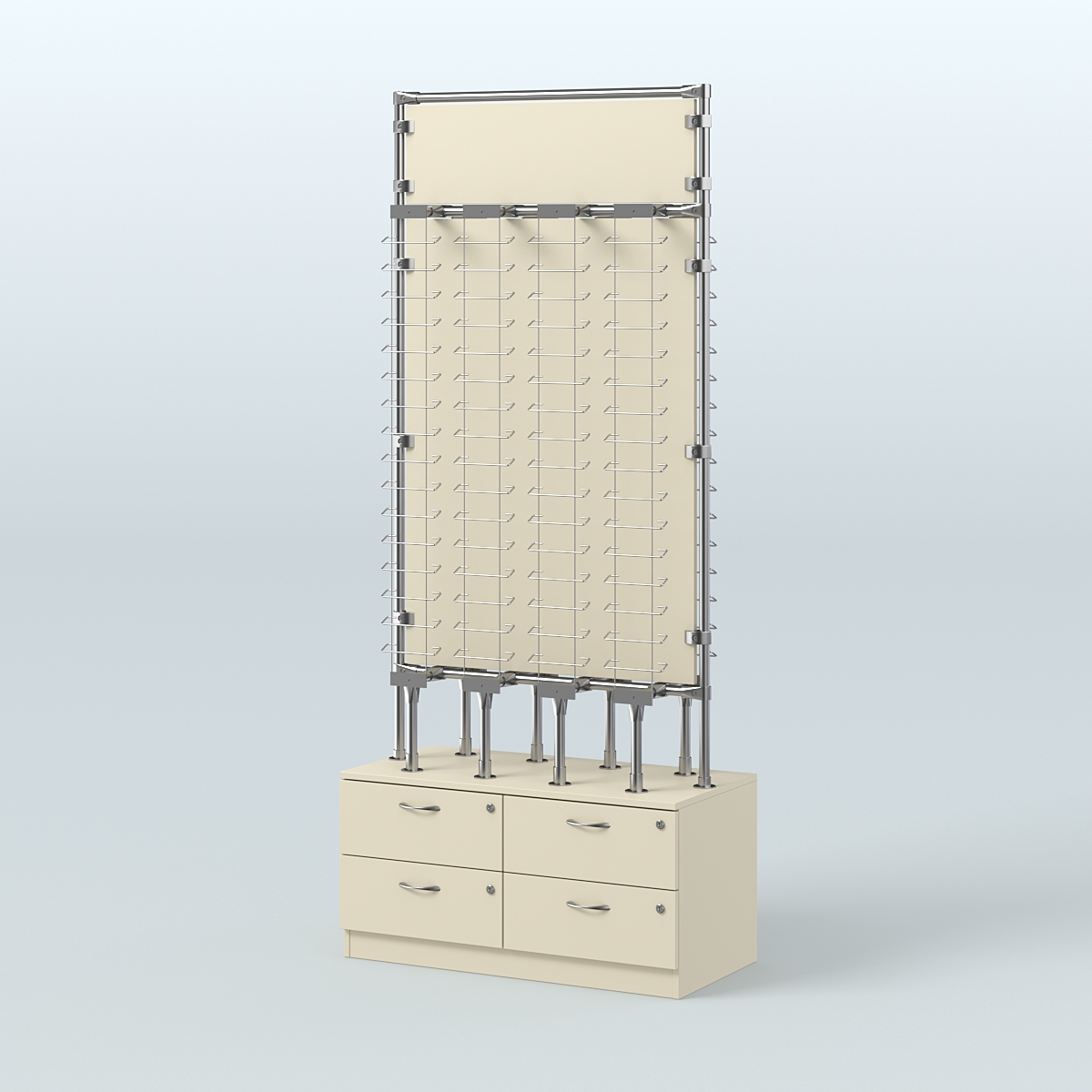 Островная двусторонняя витрина для продажи очков №ВДПО-ОД-Т19-Д24 З/С-ДСП (открытый доступ) Крем Вайс