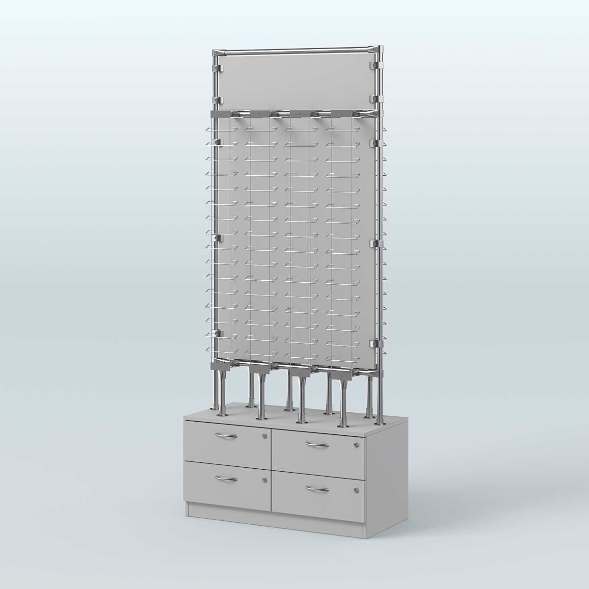 Островная двусторонняя витрина для продажи очков №ВДПО-ОД-Т19-Д24 З/С-ДСП (открытый доступ) Серый