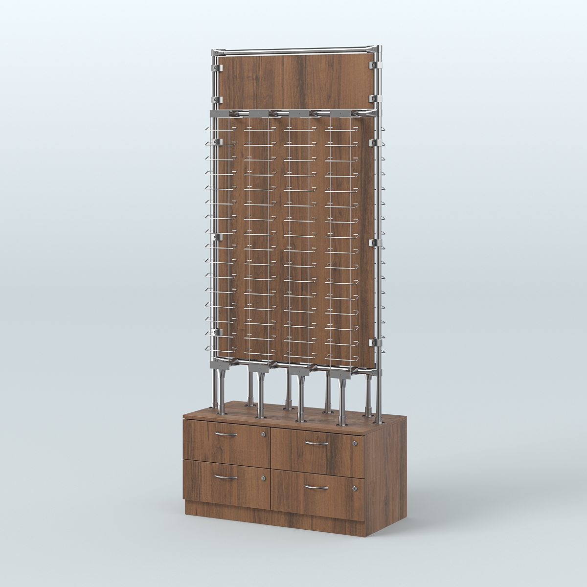 Островная двусторонняя витрина для продажи очков №ВДПО-ОД-Т19-Д24 З/С-ДСП (открытый доступ) Орех