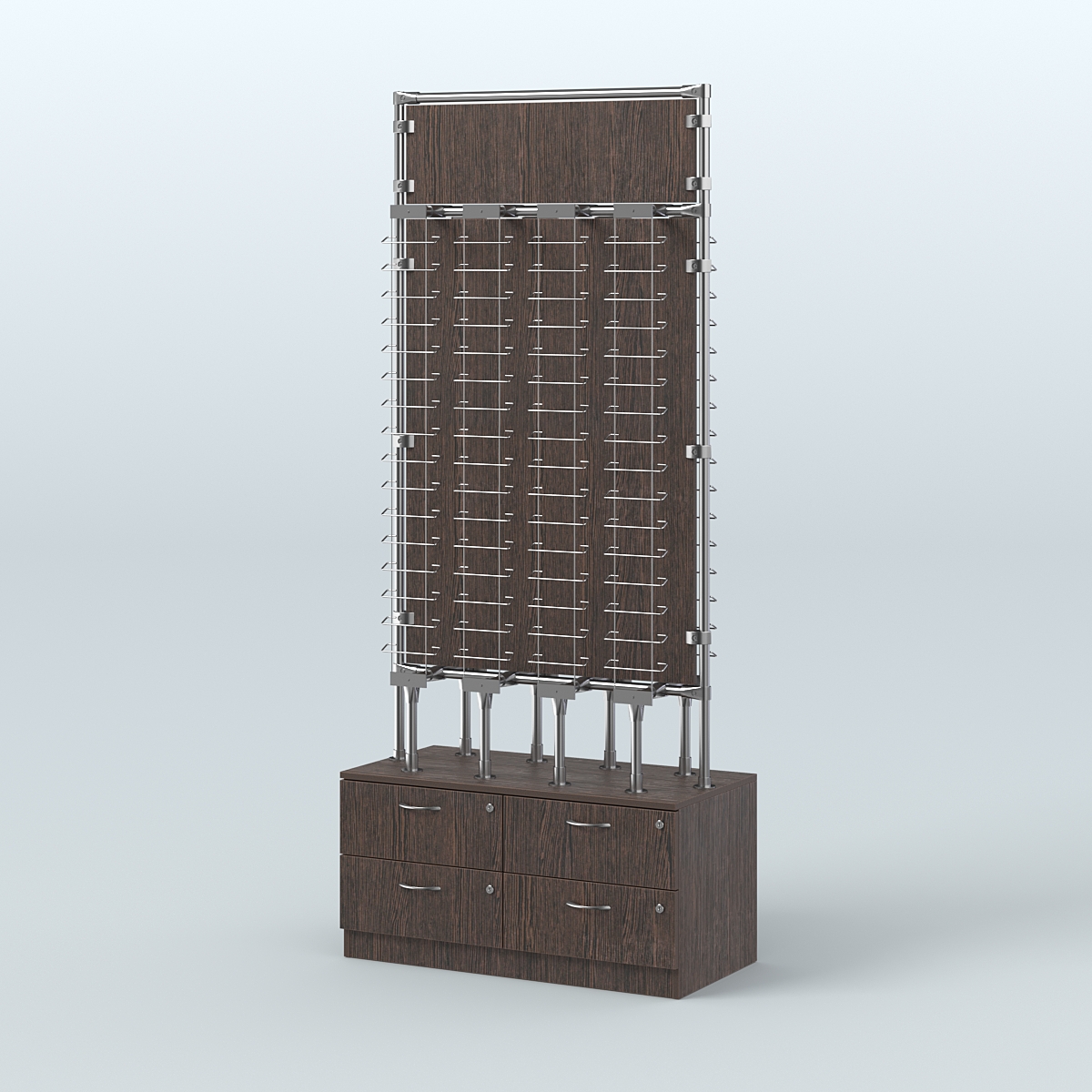 Островная двусторонняя витрина для продажи очков №ВДПО-ОД-Т19-Д24 З/С-ДСП (открытый доступ) Дуб Венге