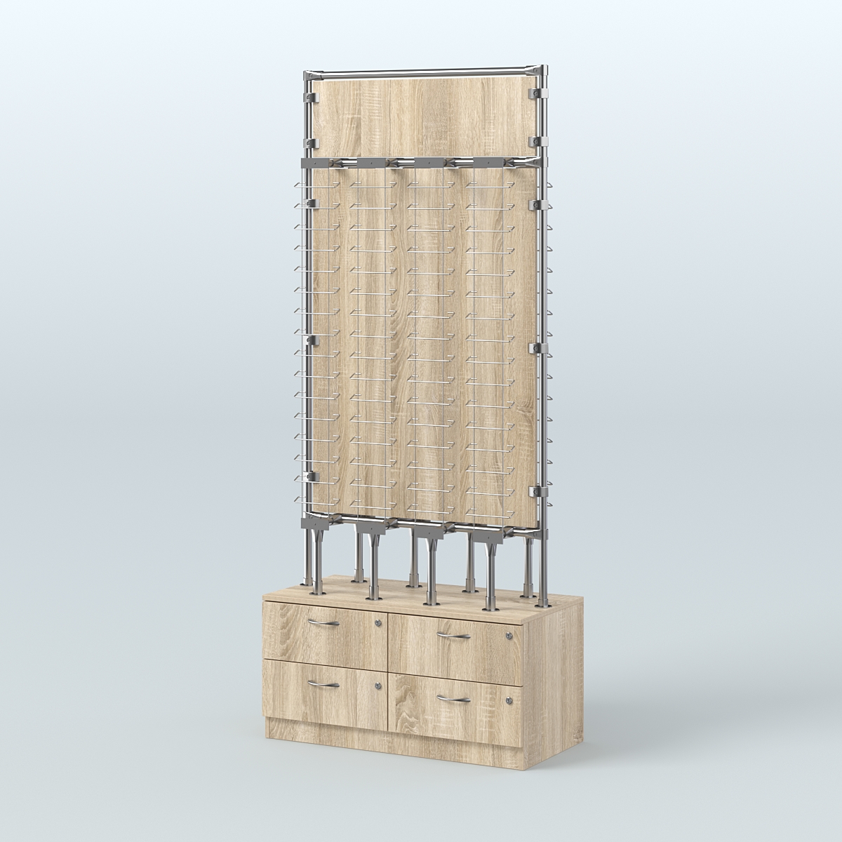 Островная двусторонняя витрина для продажи очков №ВДПО-ОД-Т19-Д24 З/С-ДСП (открытый доступ) Дуб сонома