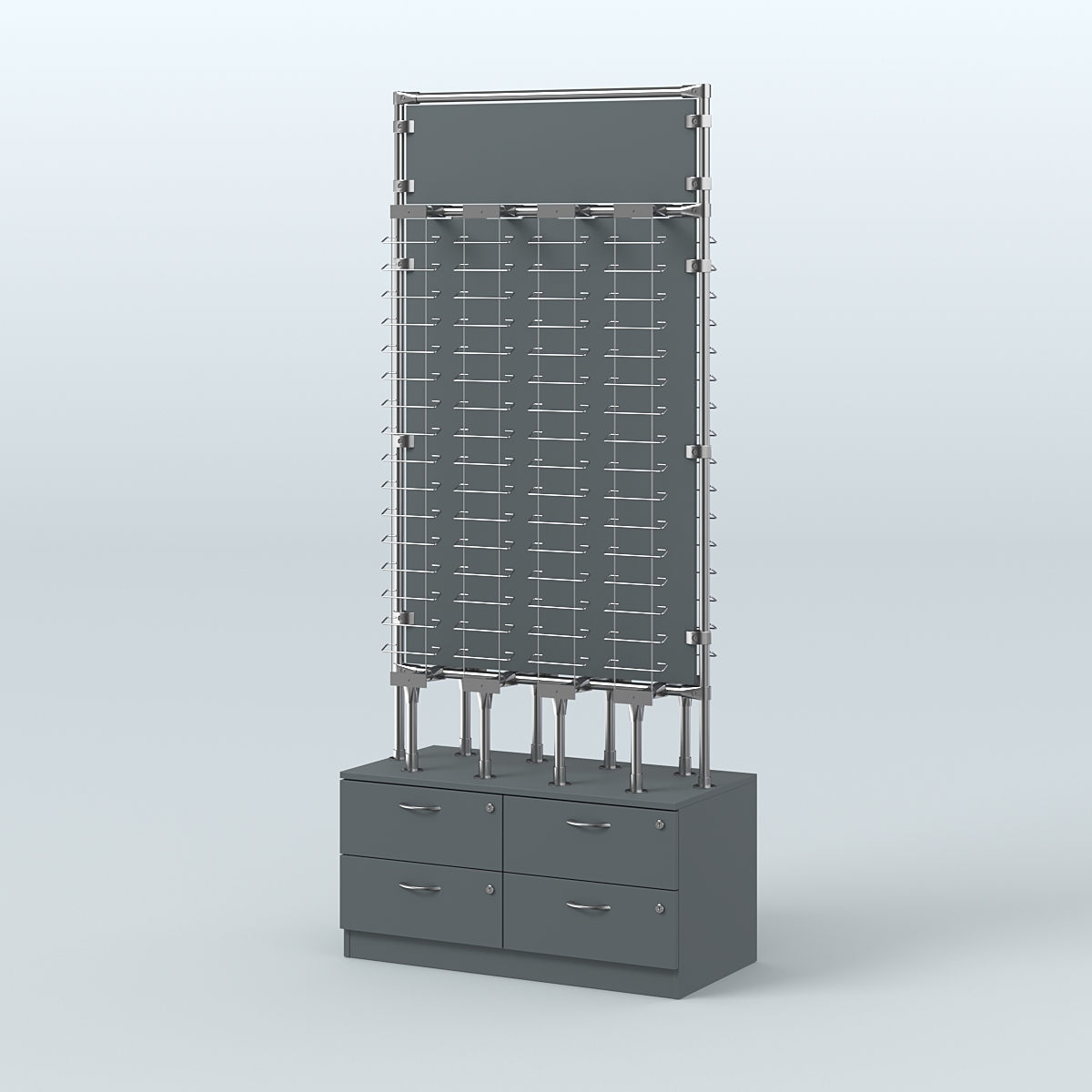Островная двусторонняя витрина для продажи очков №ВДПО-ОД-Т19-Д24 З/С-ДСП (открытый доступ) Темно-Серый