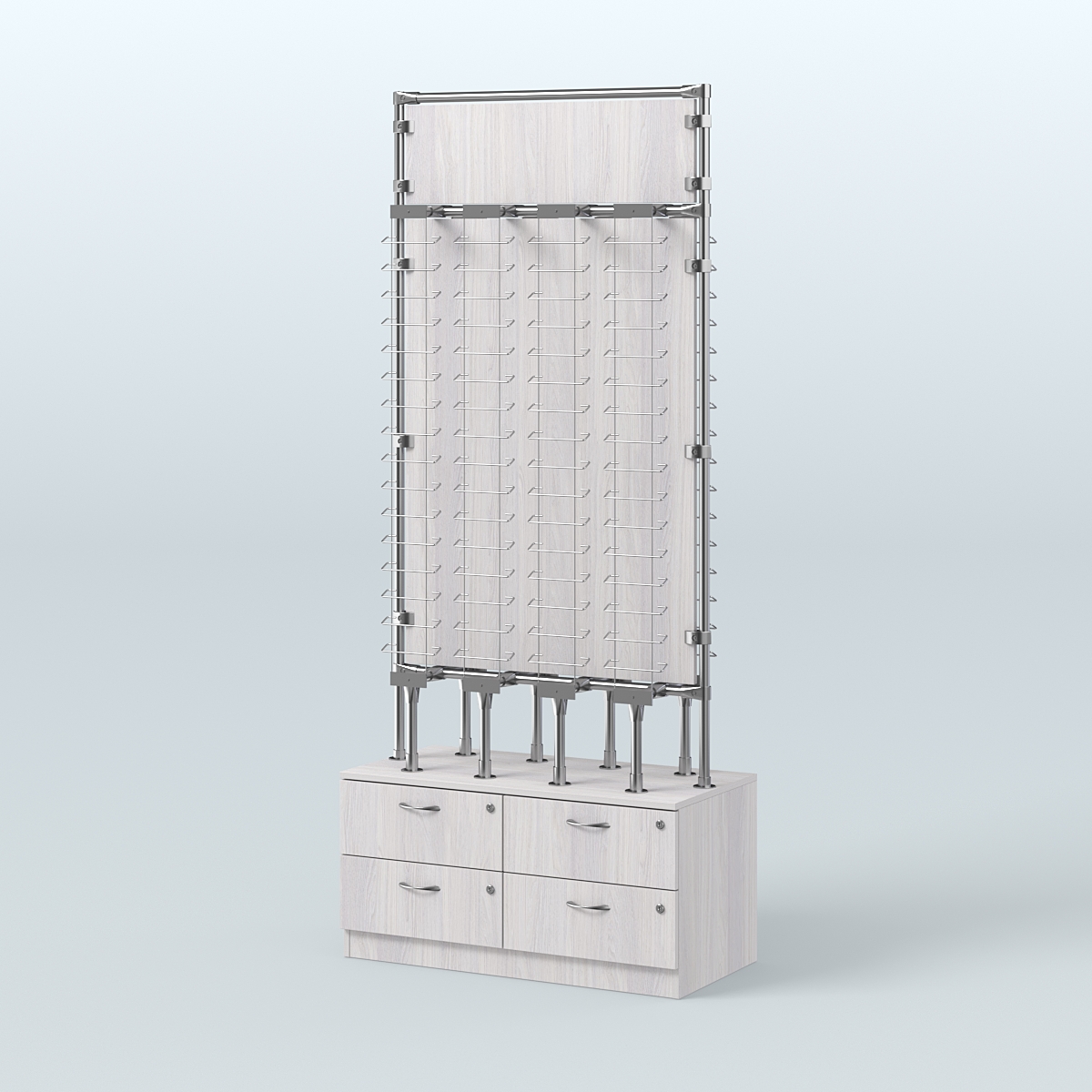 Островная двусторонняя витрина для продажи очков №ВДПО-ОД-Т19-Д24 З/С-ДСП (открытый доступ) Ясень Анкор светлый