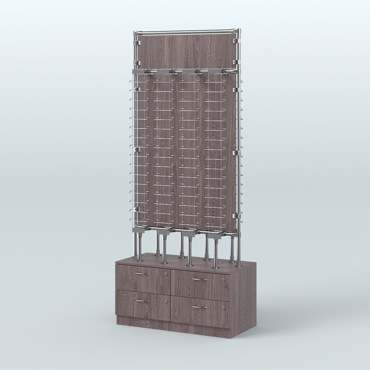 Островная двусторонняя витрина для продажи очков №ВДПО-ОД-Т19-Д24 З/С-ДСП (открытый доступ) Ясень Анкор темный