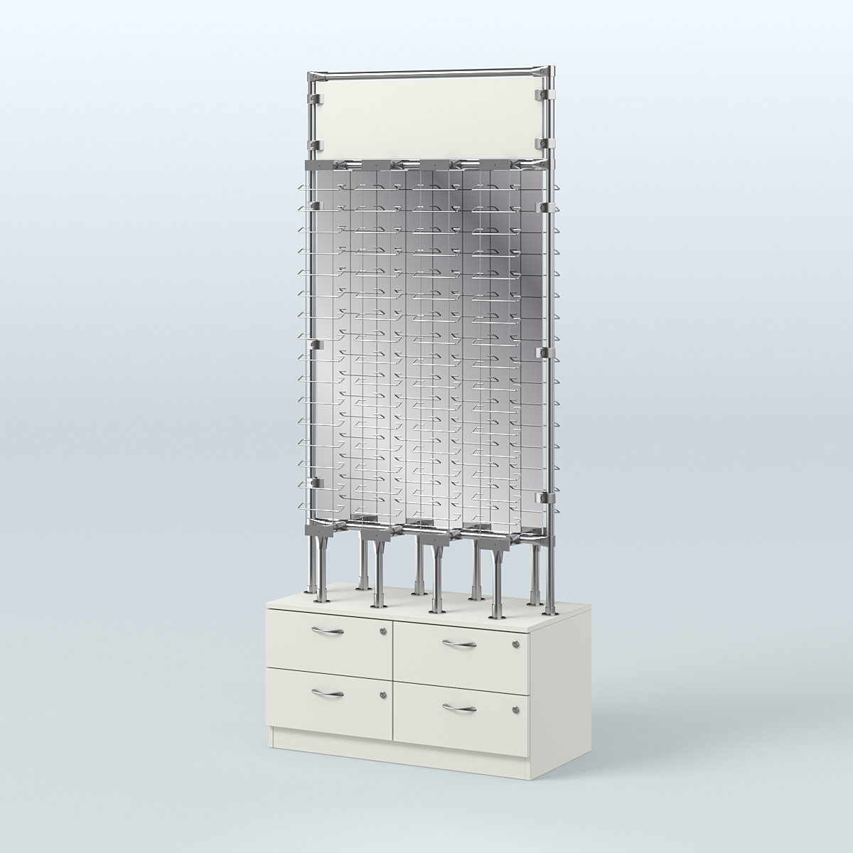 Островная двусторонняя витрина для продажи очков №ВДПО-ОД-Т19-Д24, З/С - зеркало (открытый доступ) Белый