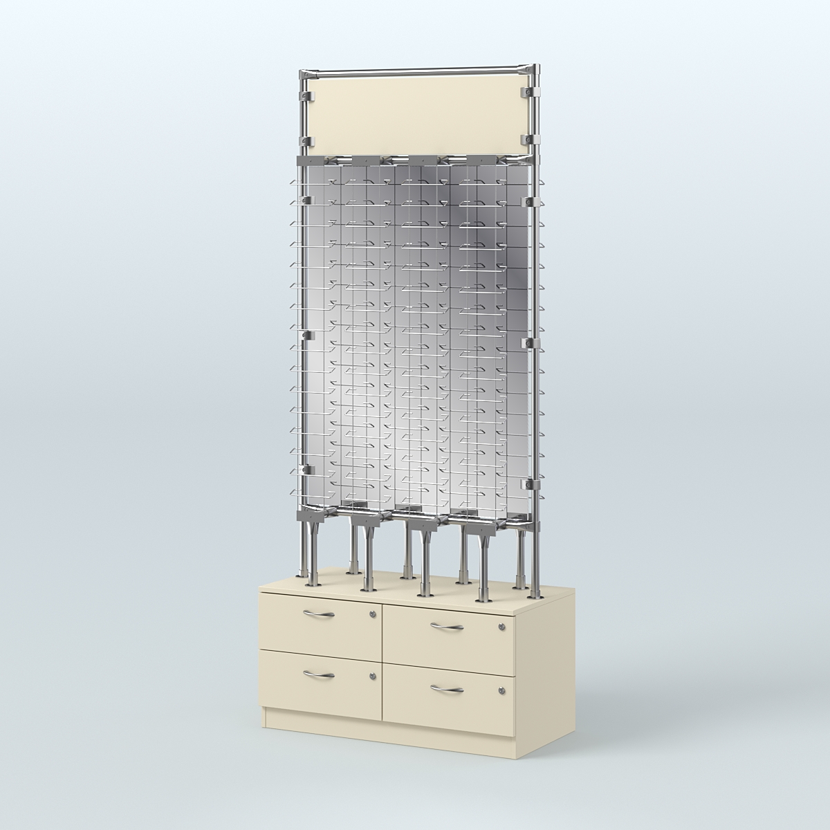 Островная двусторонняя витрина для продажи очков №ВДПО-ОД-Т19-Д24, З/С - зеркало (открытый доступ) Крем Вайс