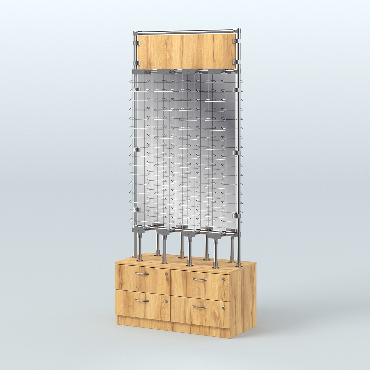 Островная двусторонняя витрина для продажи очков №ВДПО-ОД-Т19-Д24, З/С - зеркало (открытый доступ) Дуб Золотистый