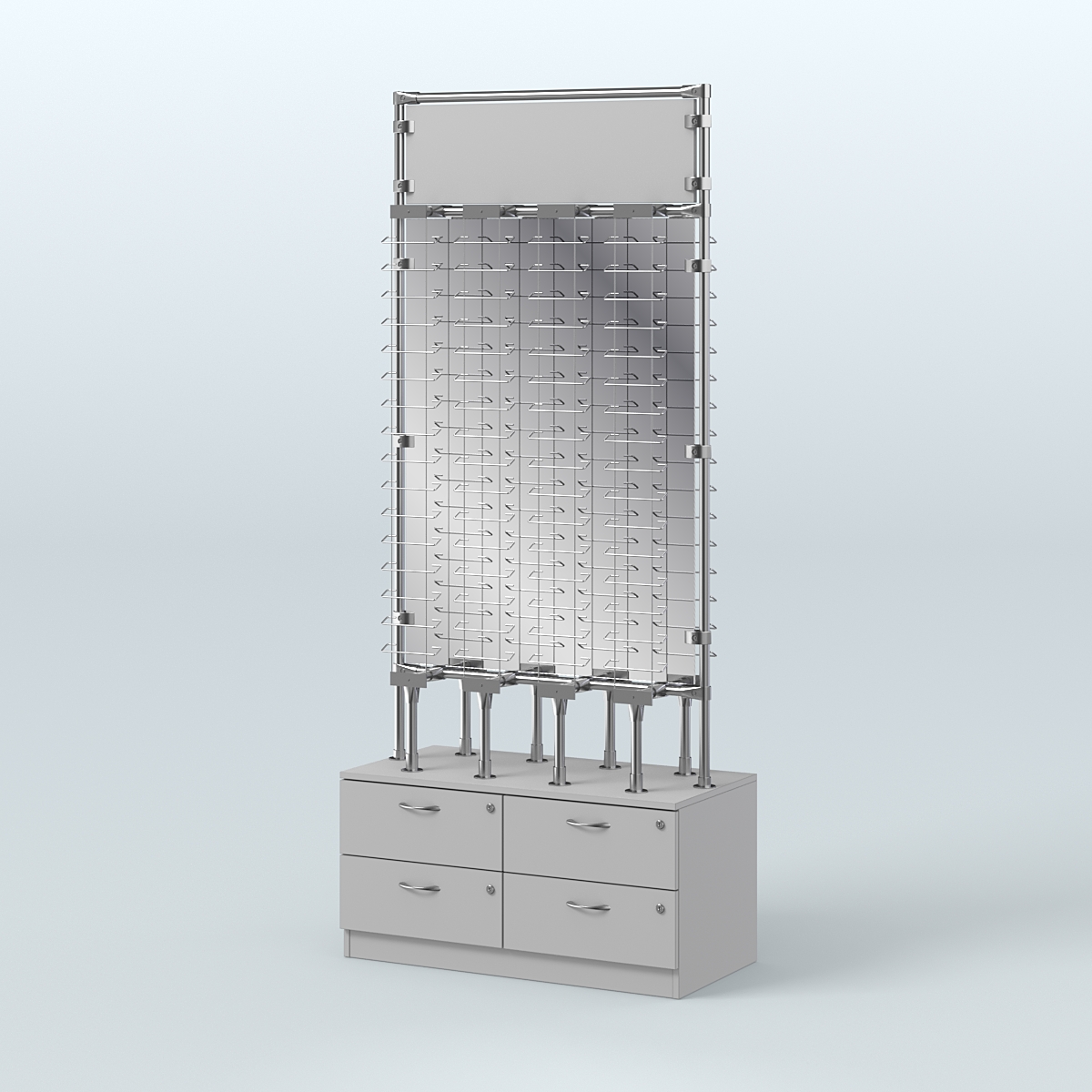 Островная двусторонняя витрина для продажи очков №ВДПО-ОД-Т19-Д24, З/С - зеркало (открытый доступ) Серый