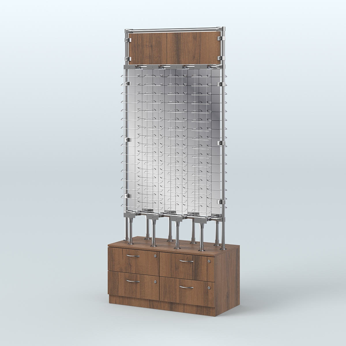 Островная двусторонняя витрина для продажи очков №ВДПО-ОД-Т19-Д24, З/С - зеркало (открытый доступ) Орех