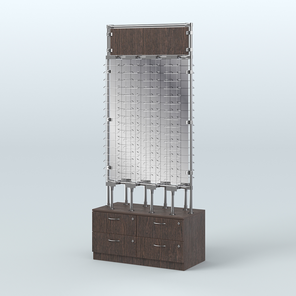 Островная двусторонняя витрина для продажи очков №ВДПО-ОД-Т19-Д24, З/С - зеркало (открытый доступ) Дуб Венге