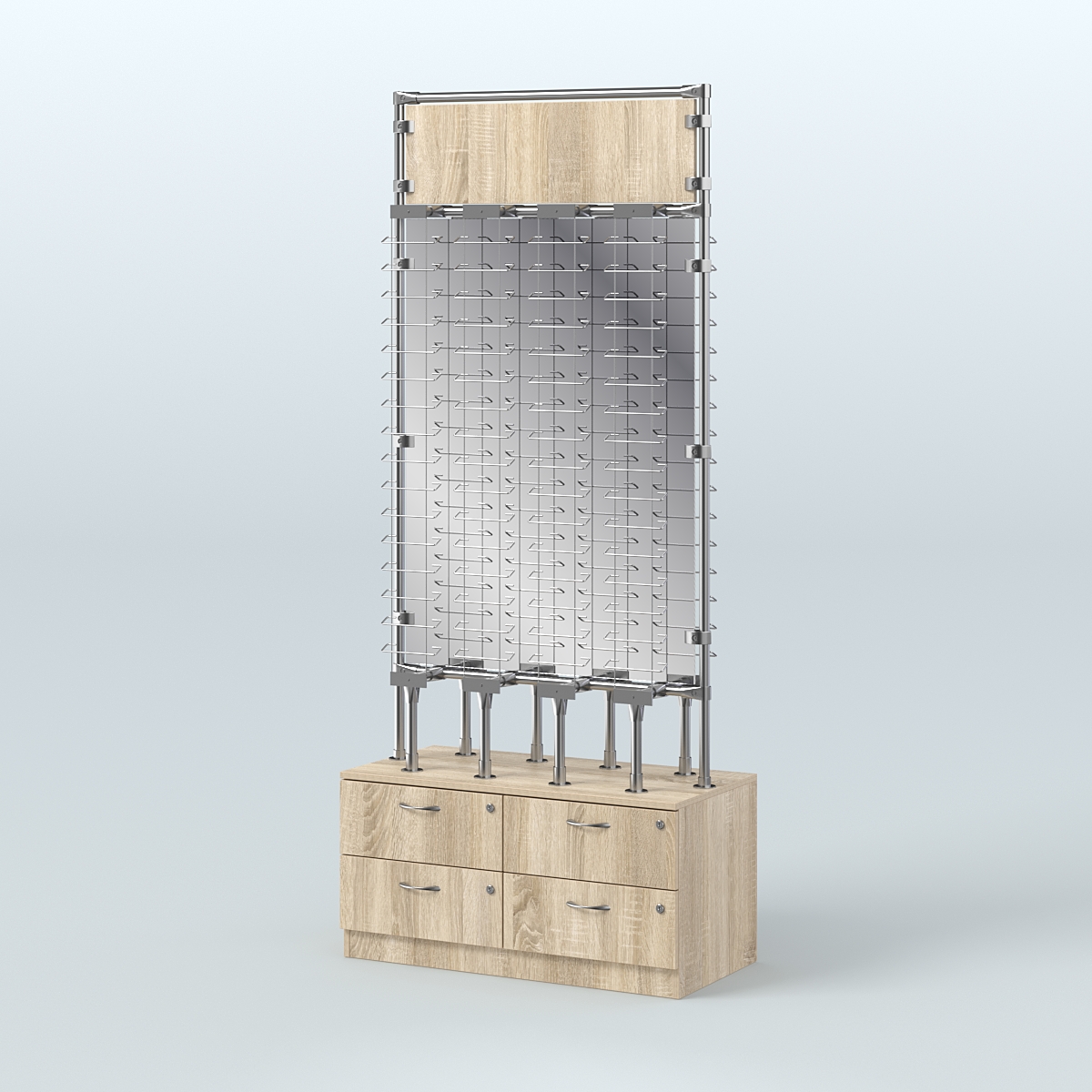 Островная двусторонняя витрина для продажи очков №ВДПО-ОД-Т19-Д24, З/С - зеркало (открытый доступ) Дуб сонома
