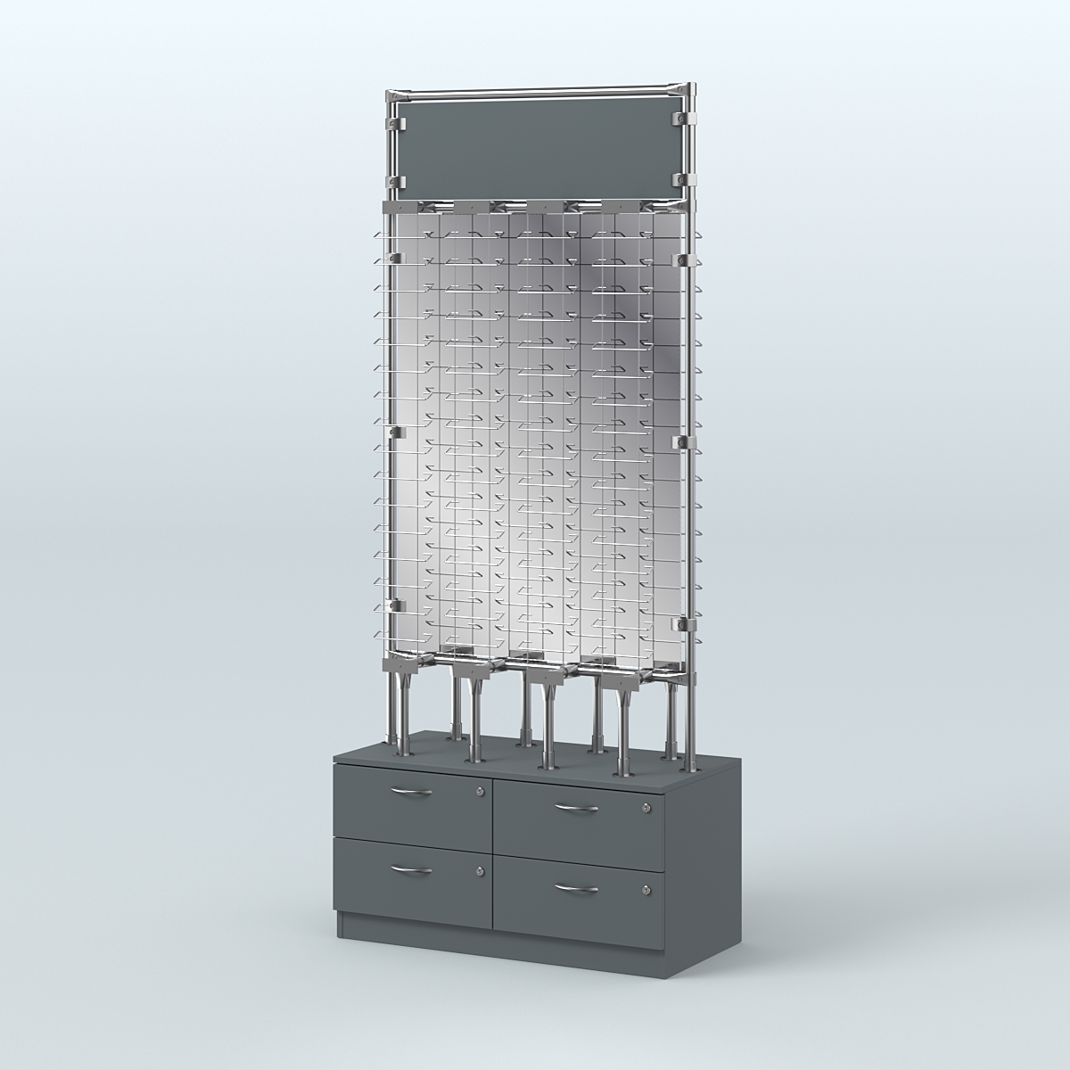 Островная двусторонняя витрина для продажи очков №ВДПО-ОД-Т19-Д24, З/С - зеркало (открытый доступ) Темно-Серый
