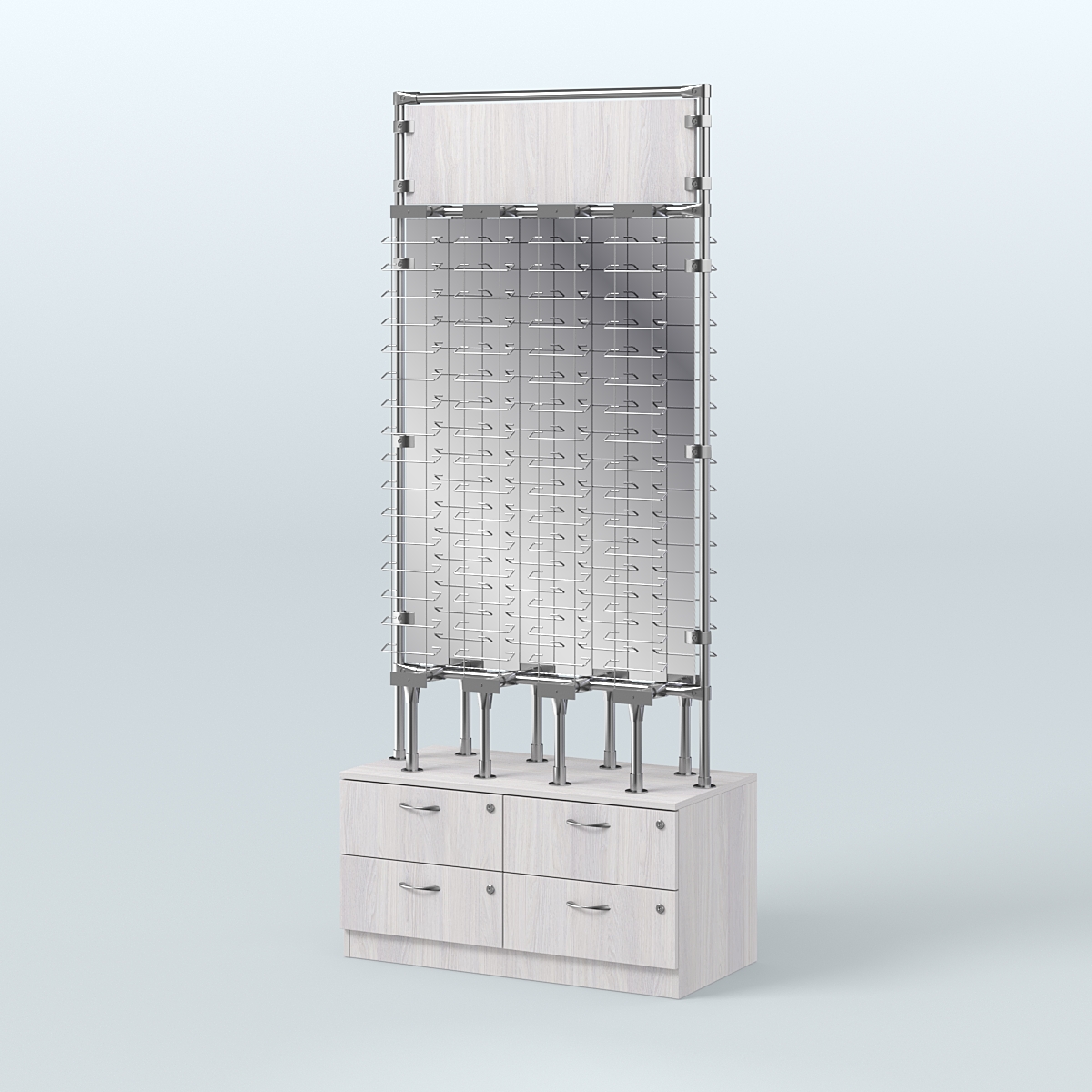 Островная двусторонняя витрина для продажи очков №ВДПО-ОД-Т19-Д24, З/С - зеркало (открытый доступ) Ясень Анкор светлый