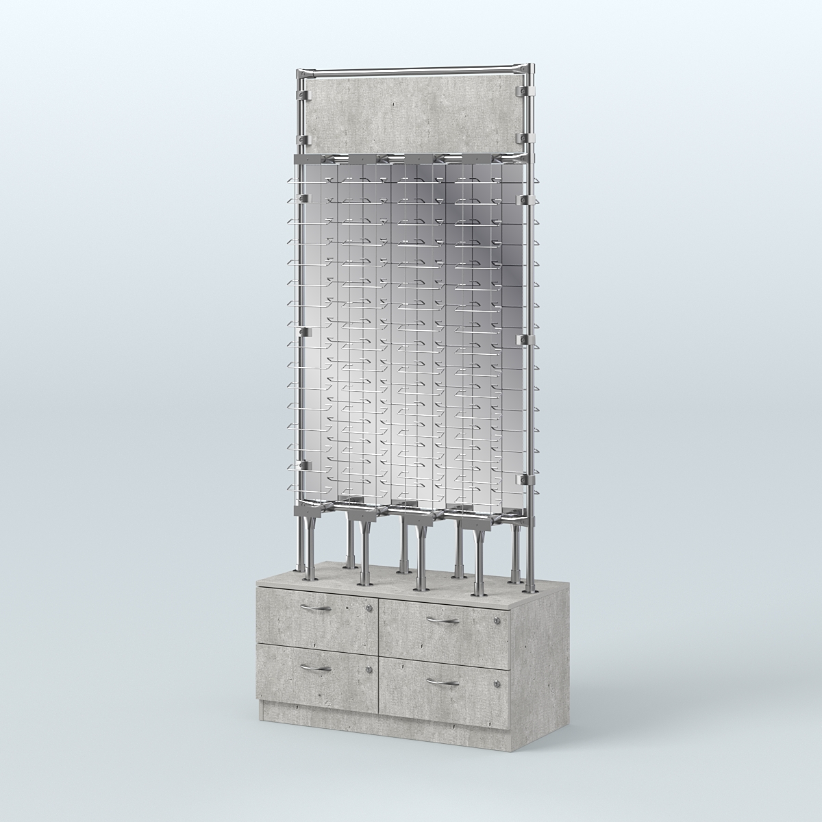 Островная двусторонняя витрина для продажи очков №ВДПО-ОД-Т19-Д24, З/С - зеркало (открытый доступ) Метрополитан Грей