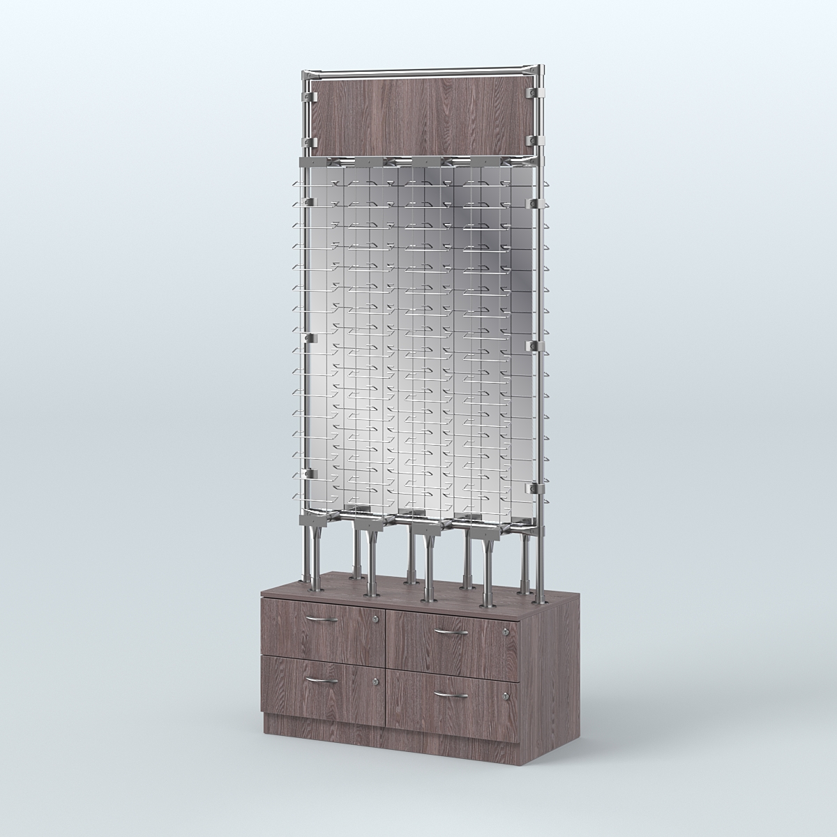 Островная двусторонняя витрина для продажи очков №ВДПО-ОД-Т19-Д24, З/С - зеркало (открытый доступ) Ясень Анкор темный
