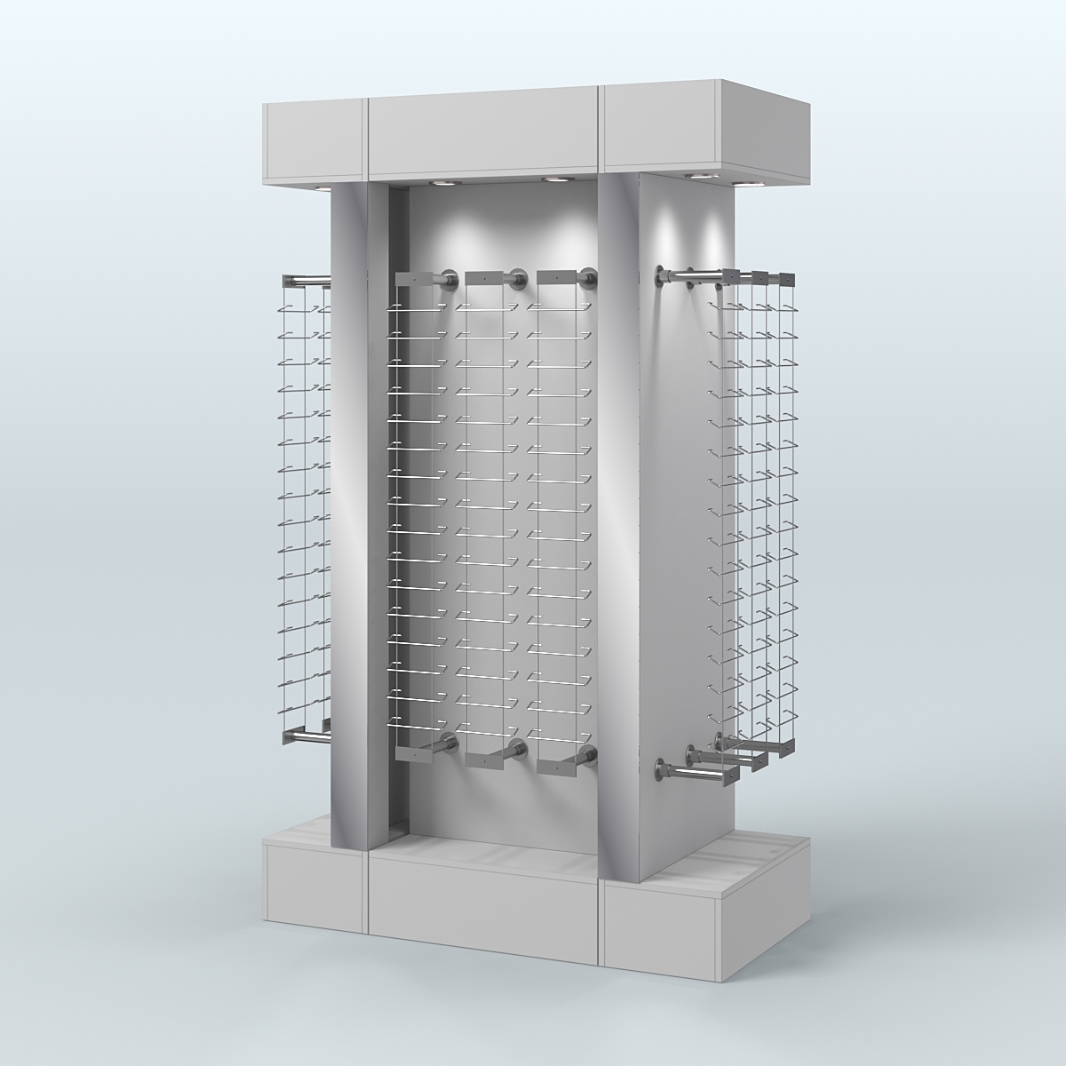 Комплект стеллажей из ДСП с подсветкой для продажи очков №2-а-Д24 (откр.доступ) с торцевыми зеркалами Серый