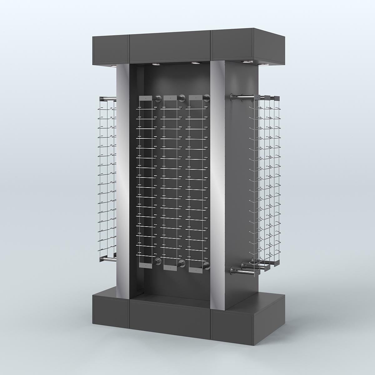 Комплект стеллажей из ДСП с подсветкой для продажи очков №2-а-Д24 (откр.доступ) с торцевыми зеркалами Черный