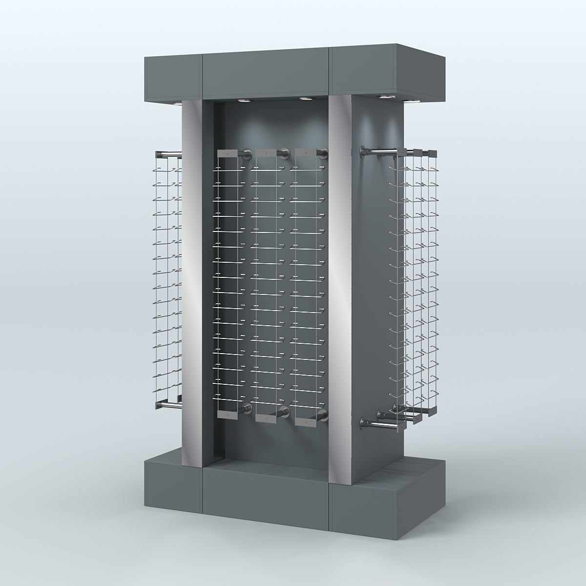 Комплект стеллажей из ДСП с подсветкой для продажи очков №2-а-Д24 (откр.доступ) с торцевыми зеркалами Темно-Серый