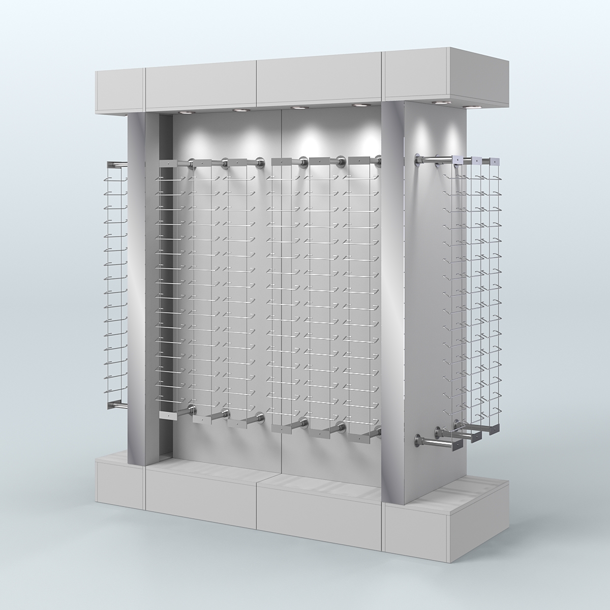 Комплект стеллажей из ДСП с подсветкой для продажи очков №1-б-Д24 (откр.доступ) с торцевыми зеркалами Серый