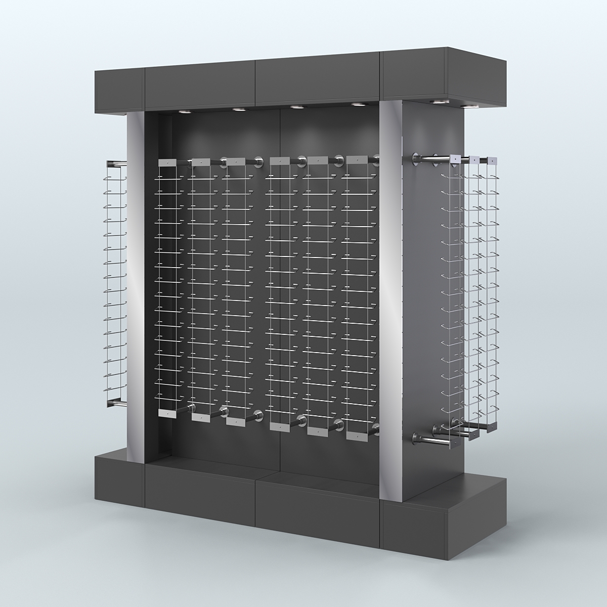 Комплект стеллажей из ДСП с подсветкой для продажи очков №1-б-Д24 (откр.доступ) с торцевыми зеркалами Черный