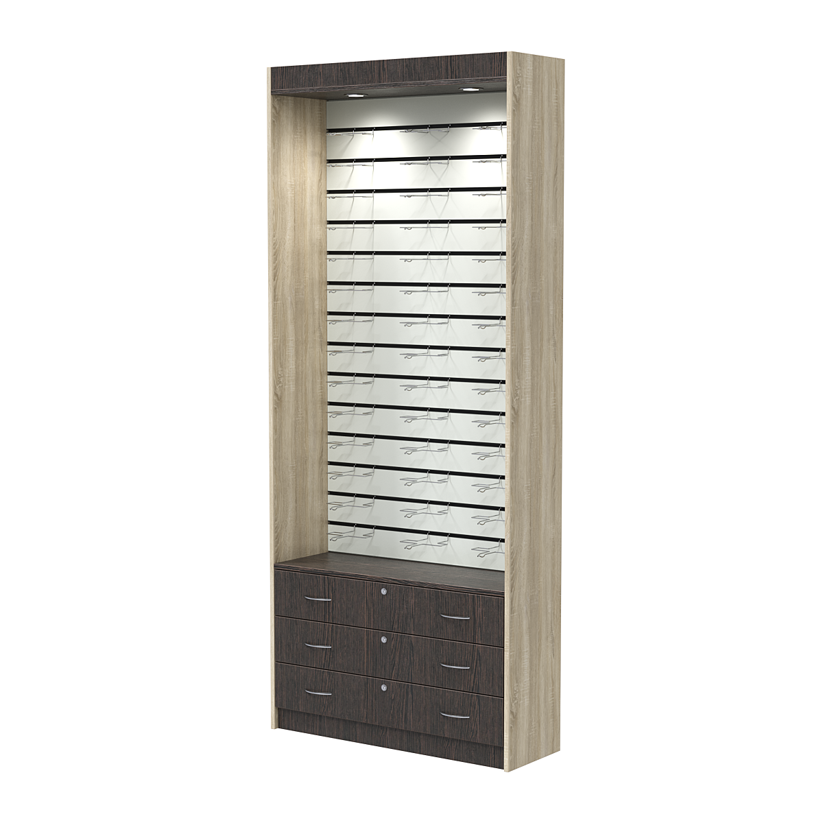 Витрина для очков №11 (открытый доступ) Дуб Венге и Дуб Сонома