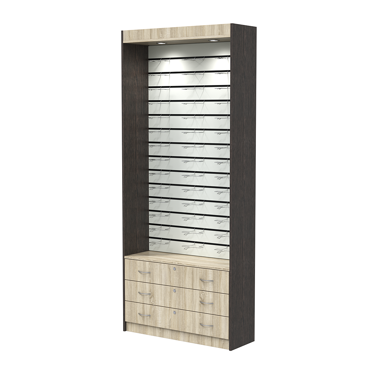 Витрина для очков №11 (открытый доступ) Дуб Сонома + Дуб Венге