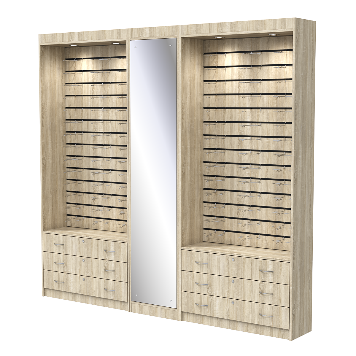 Комплект витрин под очки №11+1+11 (открытый доступ) Дуб Сонома