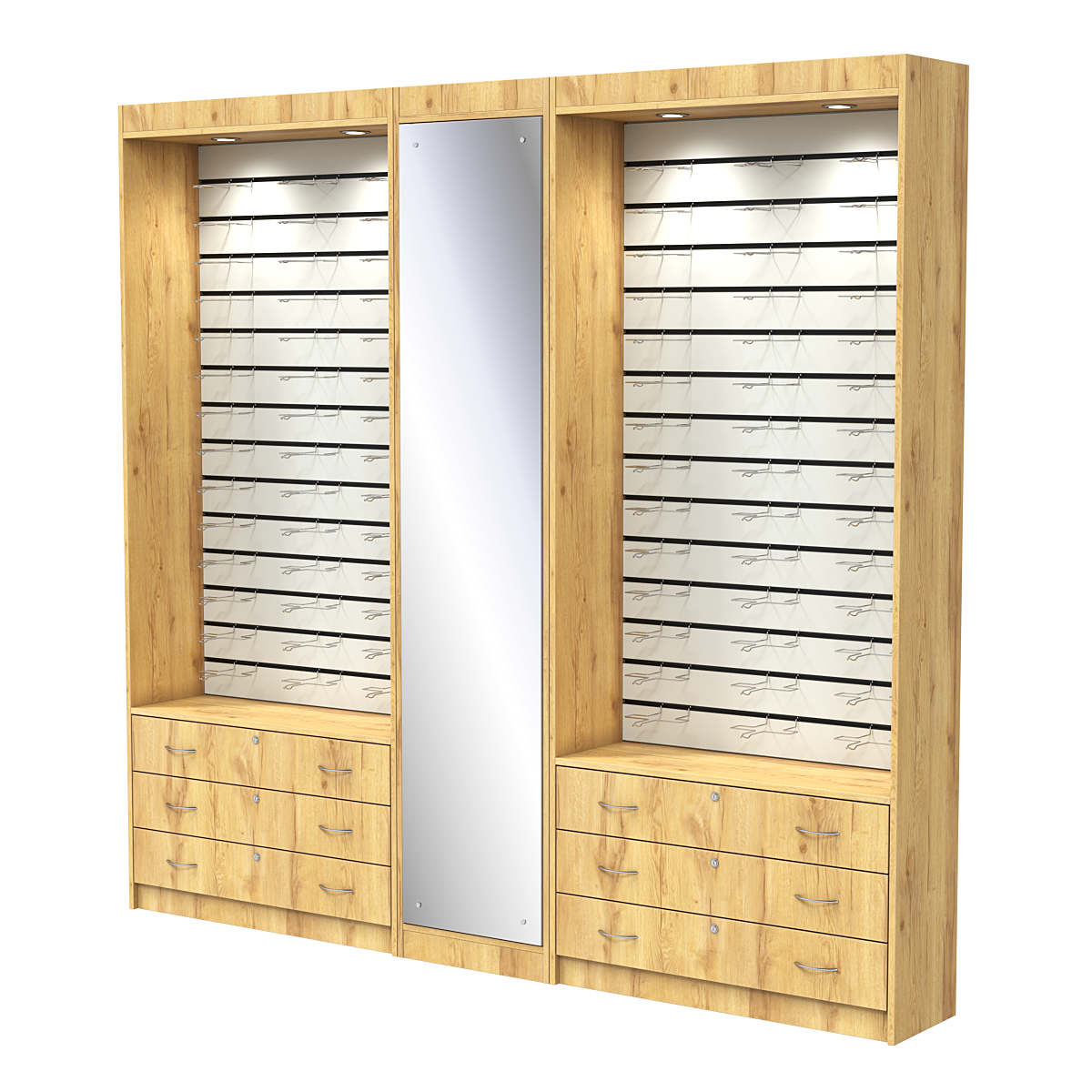 Комплект витрин под очки №11+1+11 (открытый доступ) Дуб Золотистый