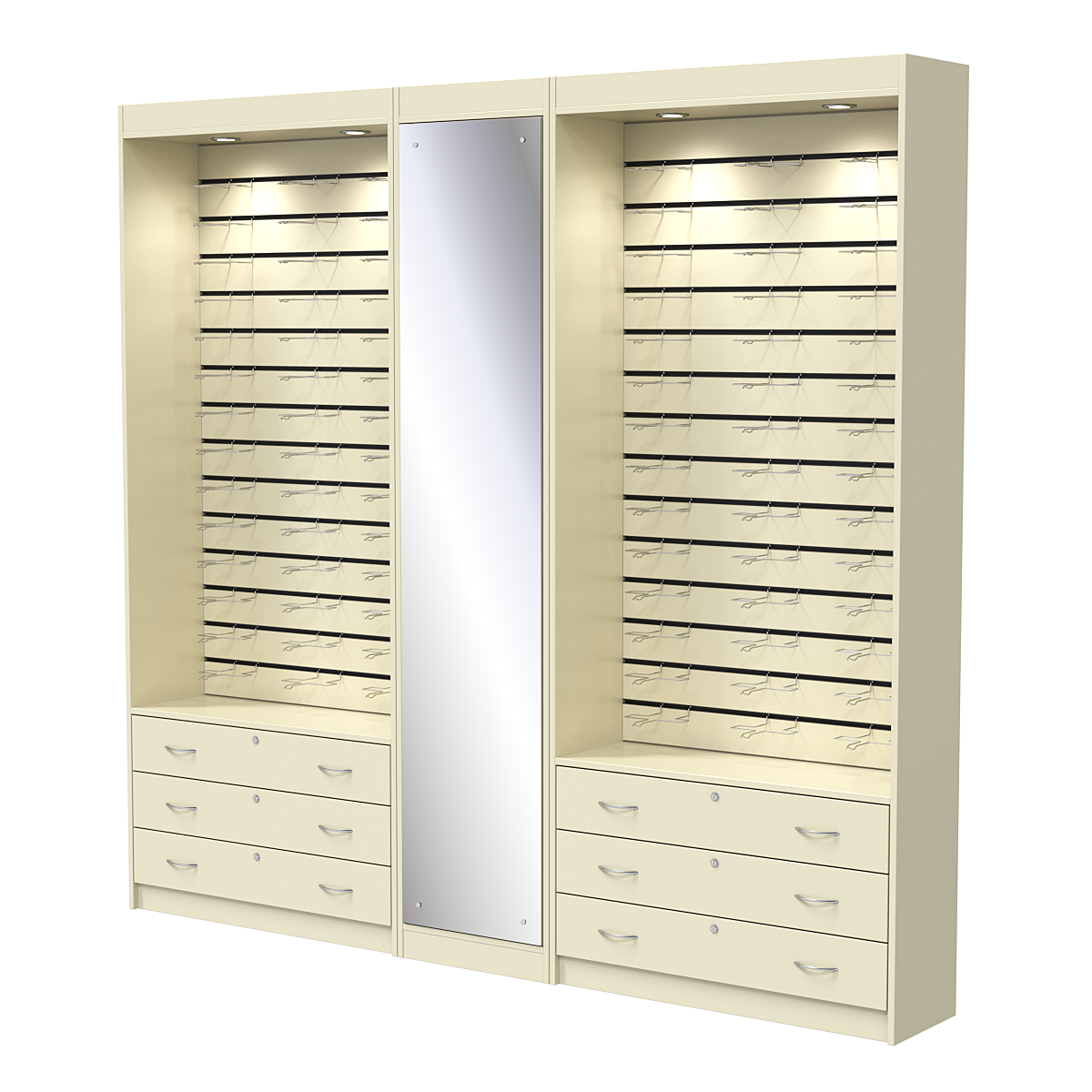 Комплект витрин под очки №11+1+11 (открытый доступ) Крем Вайс