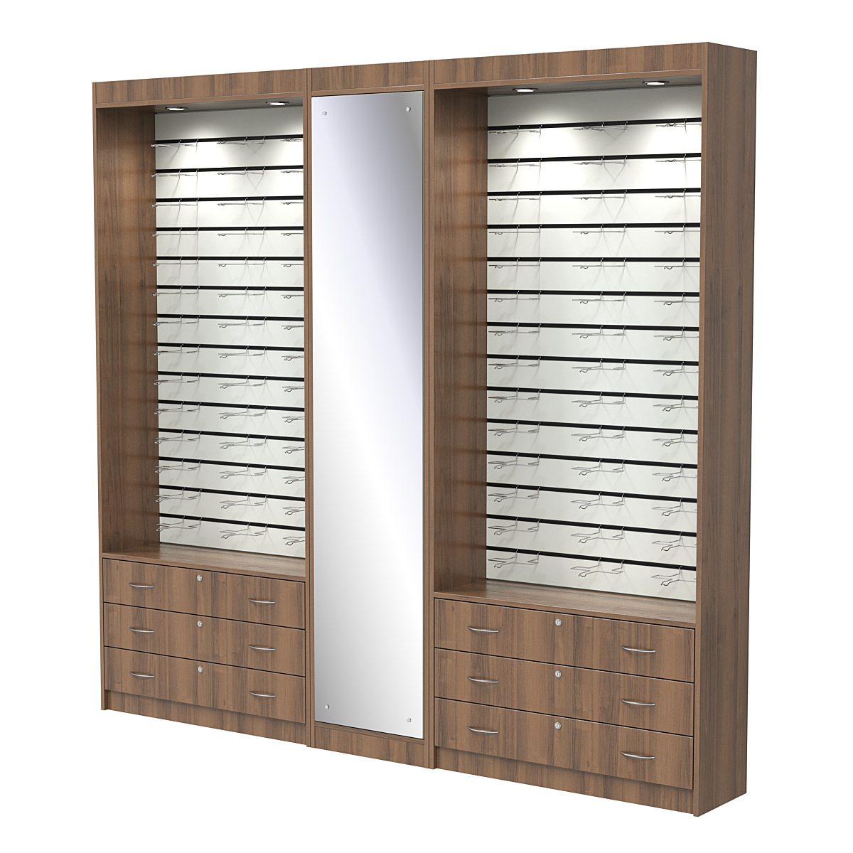 Комплект витрин под очки №11+1+11 (открытый доступ) Орех