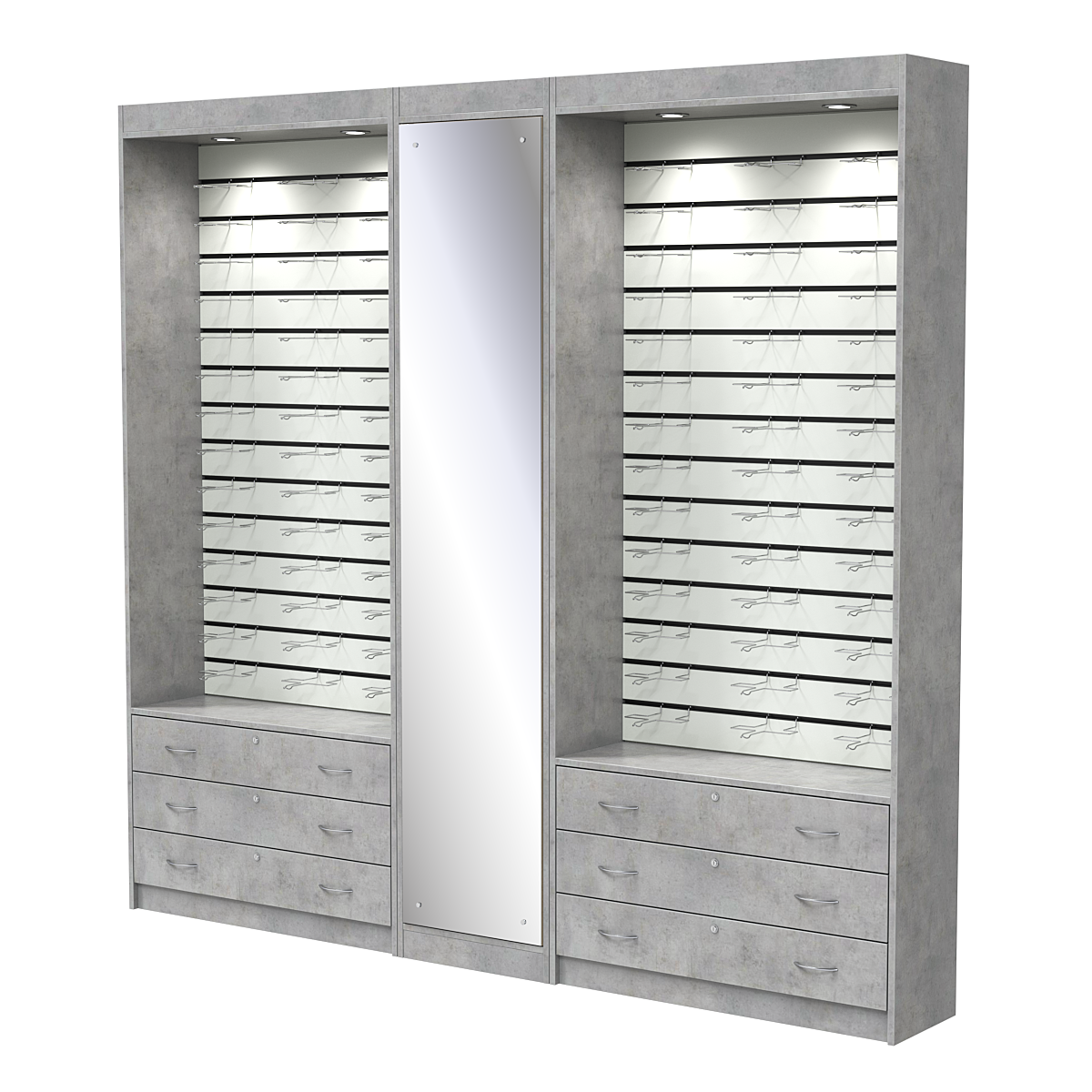 Комплект витрин под очки №11+1+11 (открытый доступ) Бетон Чикаго светло-серый F186 ST9