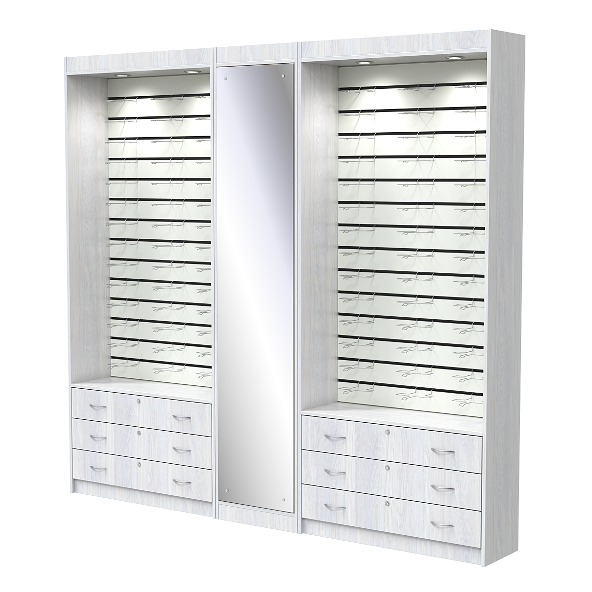 Комплект витрин под очки №11+1+11 (открытый доступ) Ясень Анкор светлый