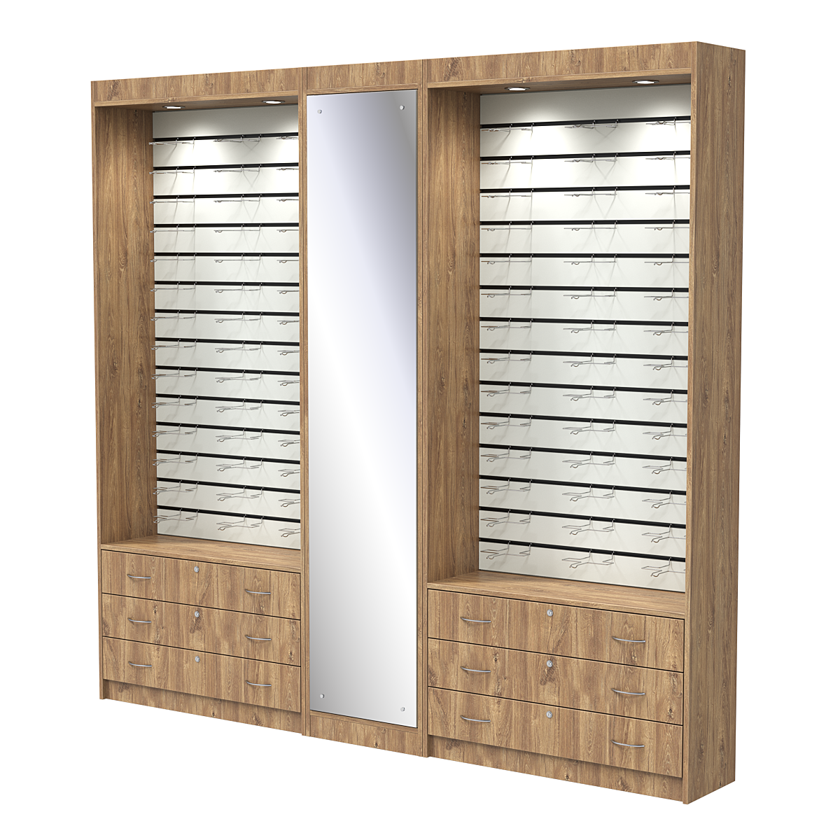 Комплект витрин под очки №11+1+11 (открытый доступ) Дуб Канзас коричневый