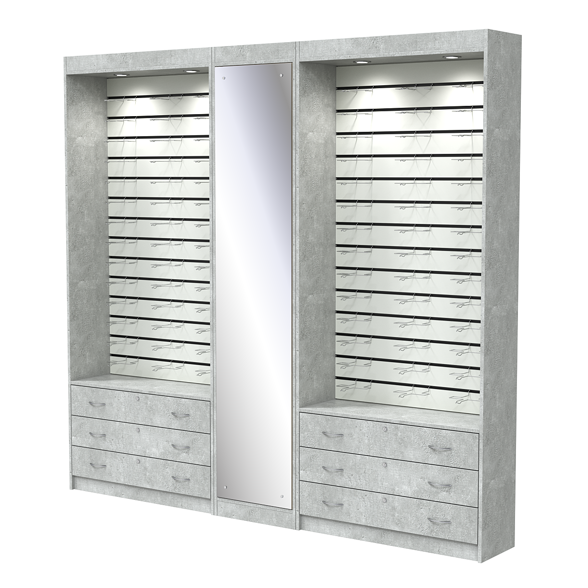 Комплект витрин под очки №11+1+11 (открытый доступ) Метрополитан Грей