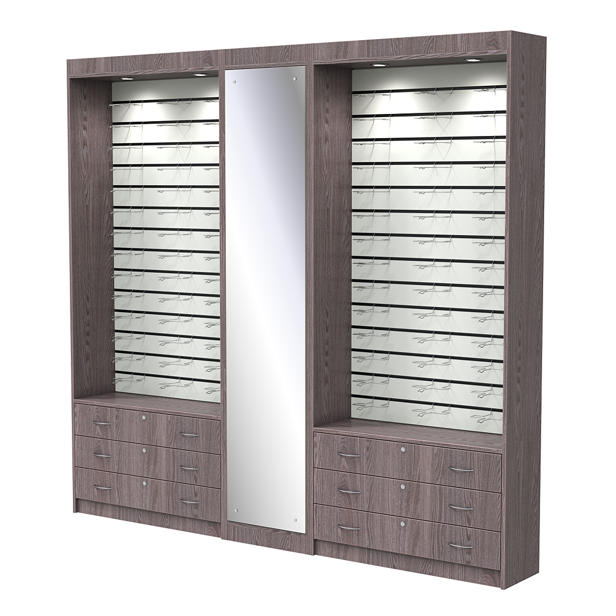 Комплект витрин под очки №11+1+11 (открытый доступ) Ясень Анкор темный