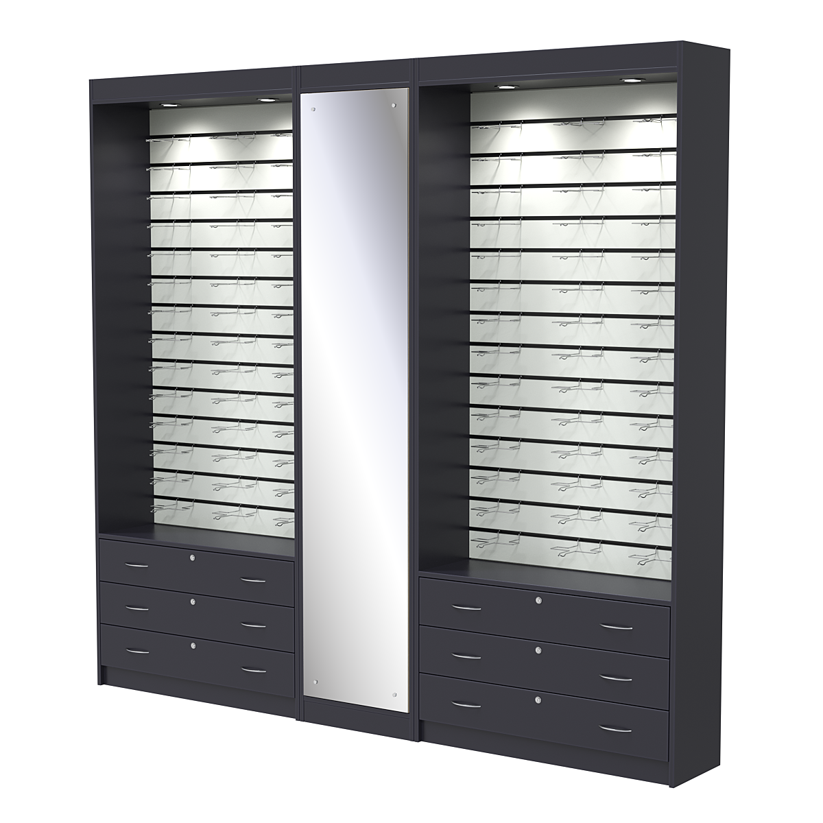 Комплект витрин под очки №11+1+11 (открытый доступ) Антрацит