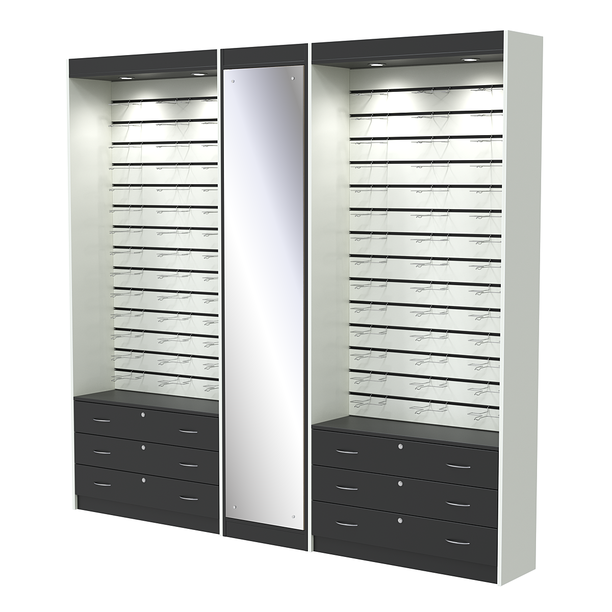 Комплект витрин под очки №11+1+11 (открытый доступ) Черный и Белый