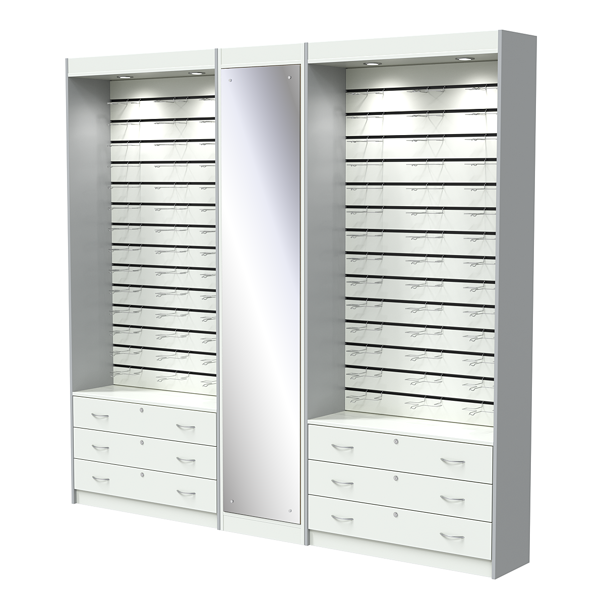 Комплект витрин под очки №11+1+11 (открытый доступ) Белый + Серый