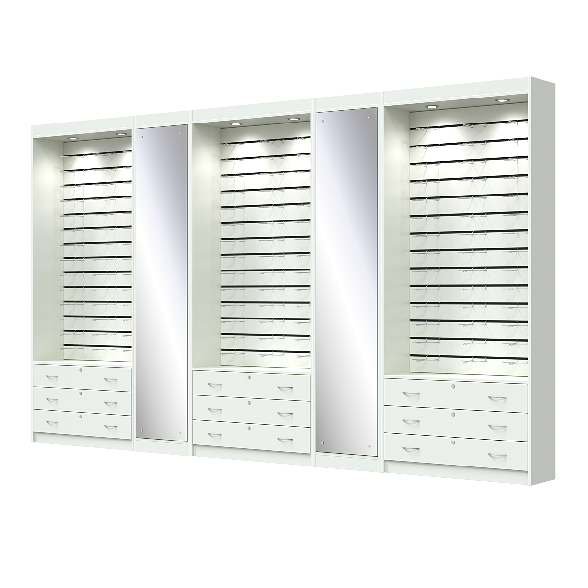 Комплект витрин под очки №11+1+11+1+11 (открытый доступ) Белый