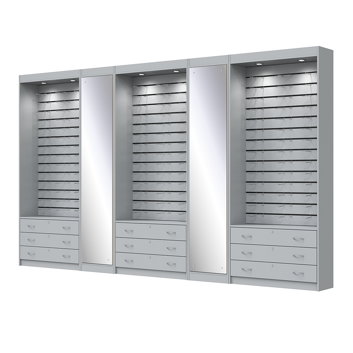 Комплект витрин под очки №11+1+11+1+11 (открытый доступ) Серый