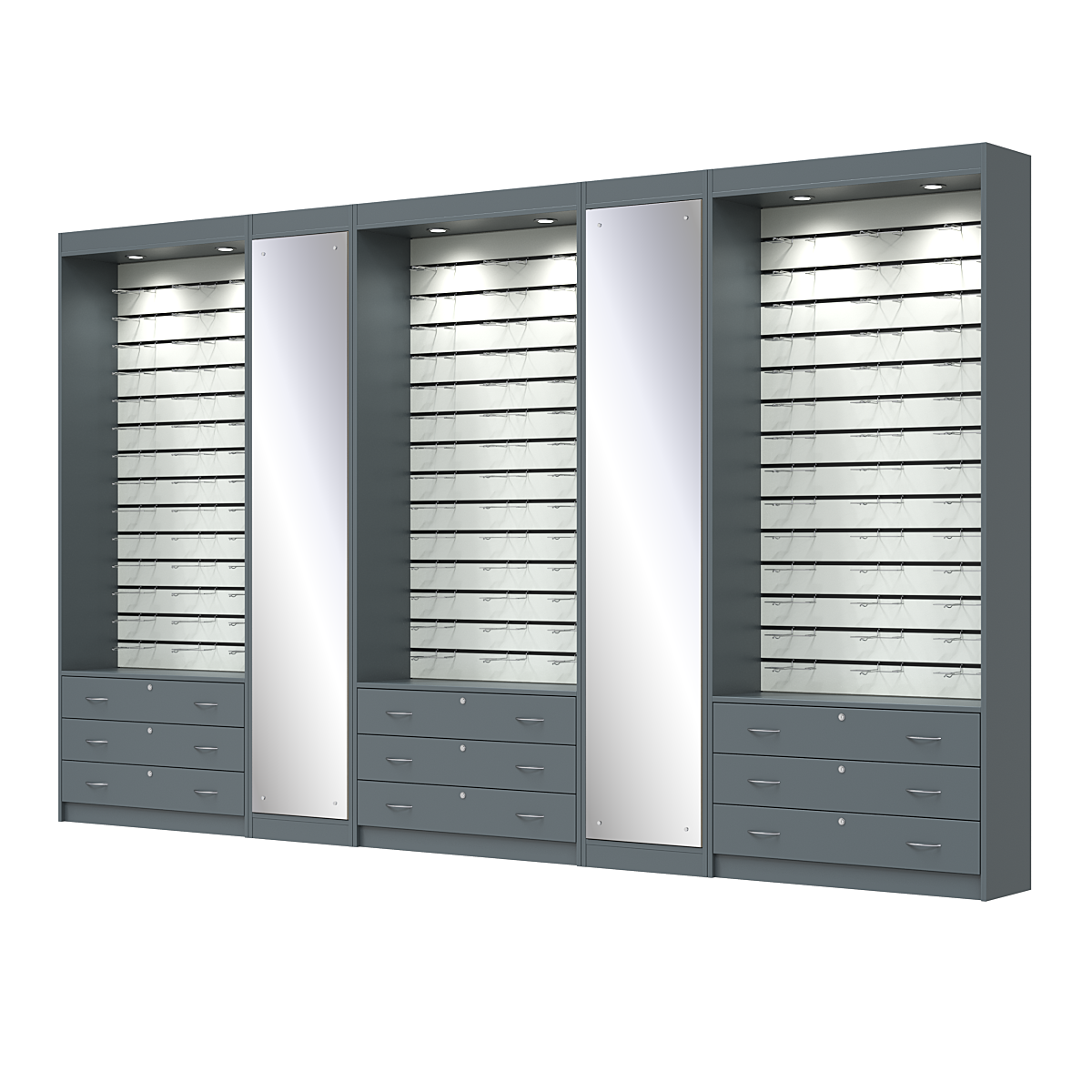 Комплект витрин под очки №11+1+11+1+11 (открытый доступ) Темно-Серый