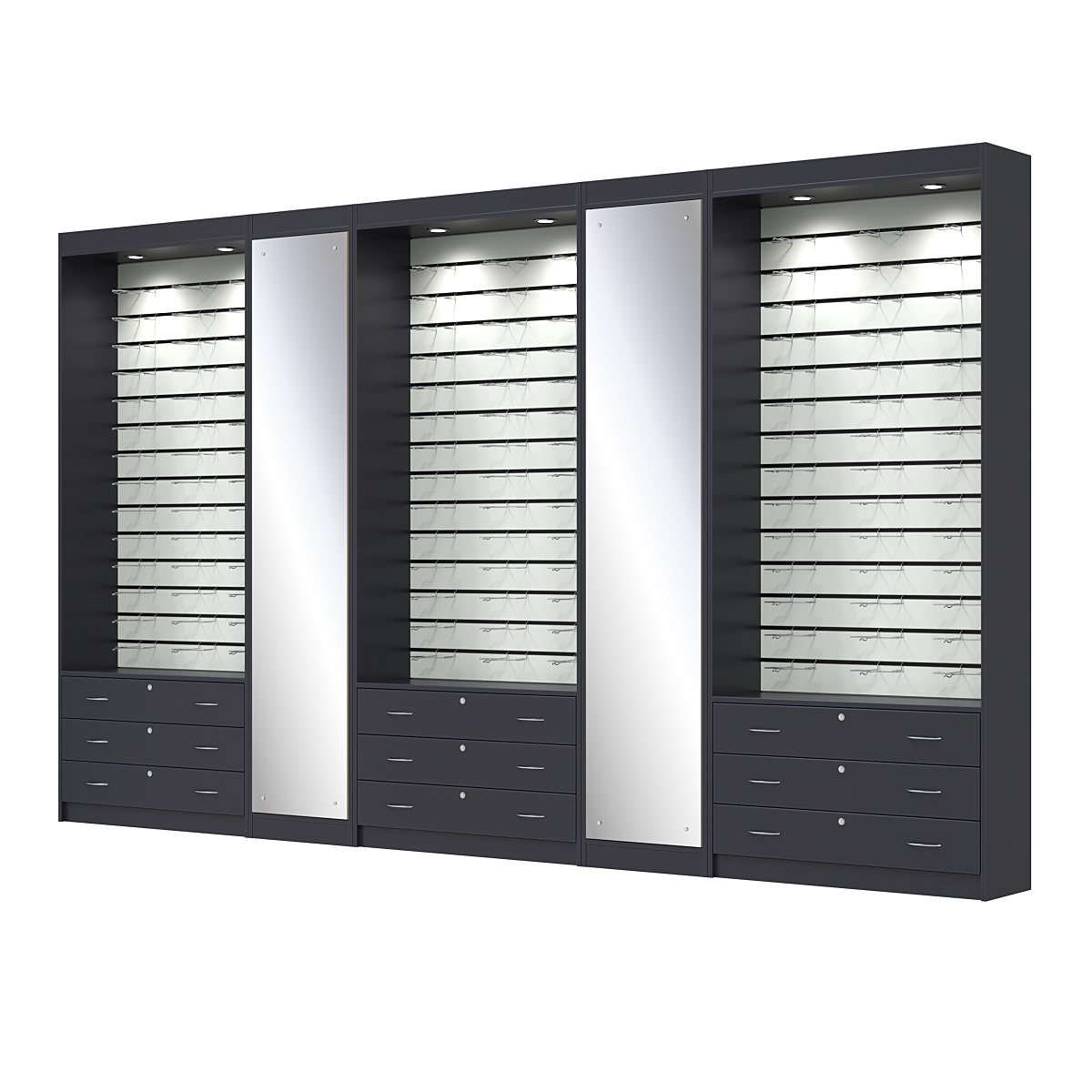 Комплект витрин под очки №11+1+11+1+11 (открытый доступ) Антрацит