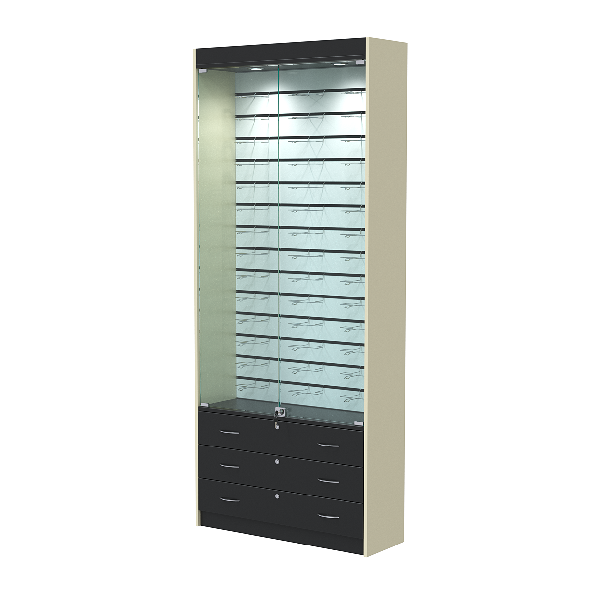 Витрина для очков №10 (закрытый доступ) Крем Вайс + Черный