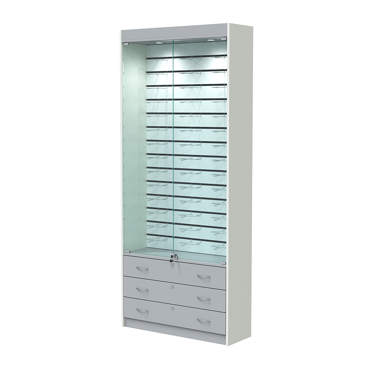 Витрина для очков №10 (закрытый доступ) Белый + Серый