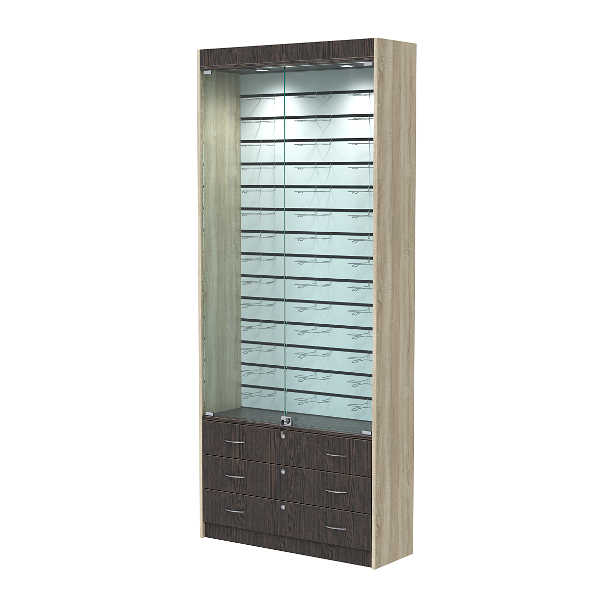 Витрина для очков №10 (закрытый доступ) Дуб Венге и Дуб Сонома